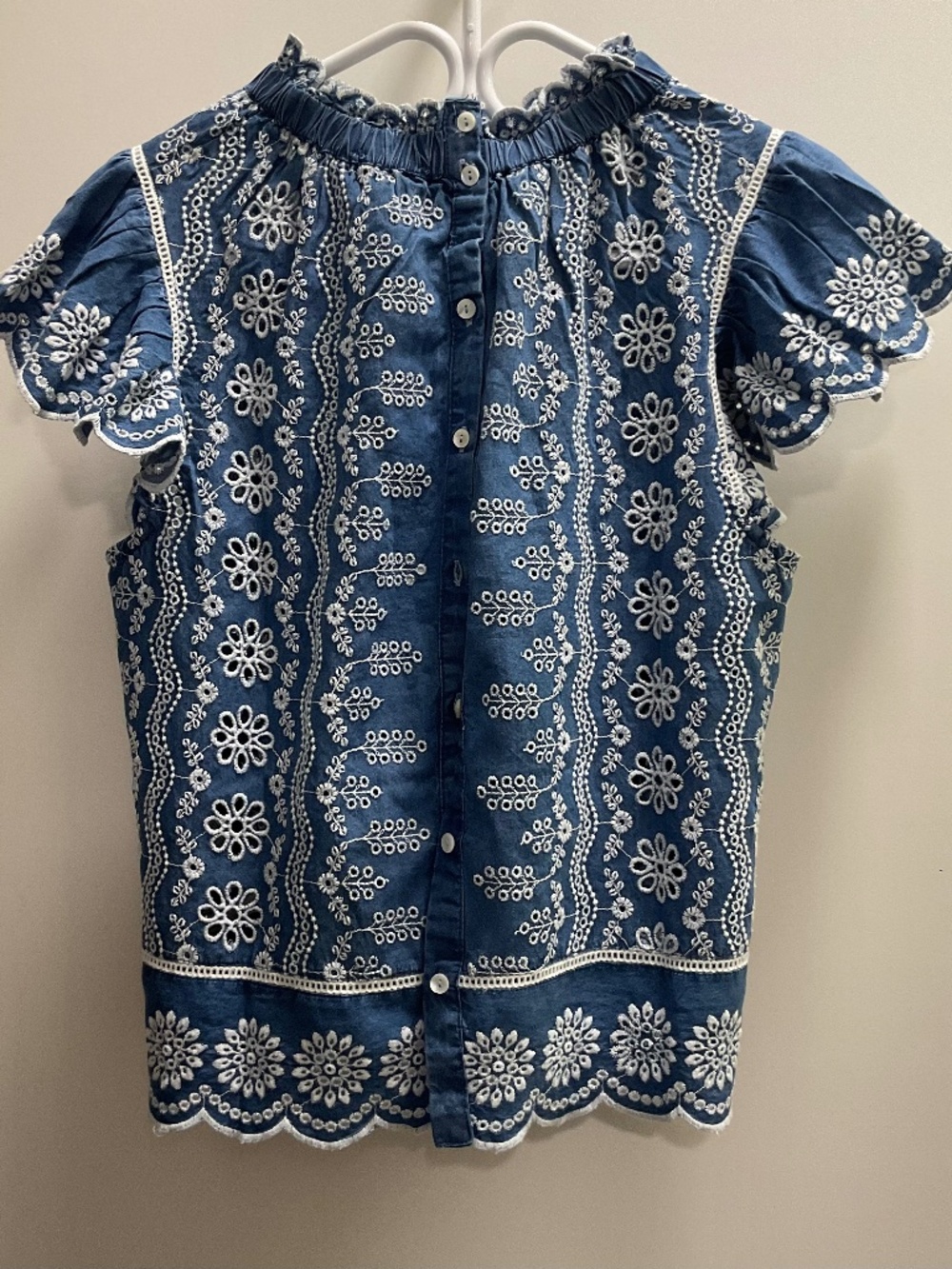 NWT embroidered denim blue top